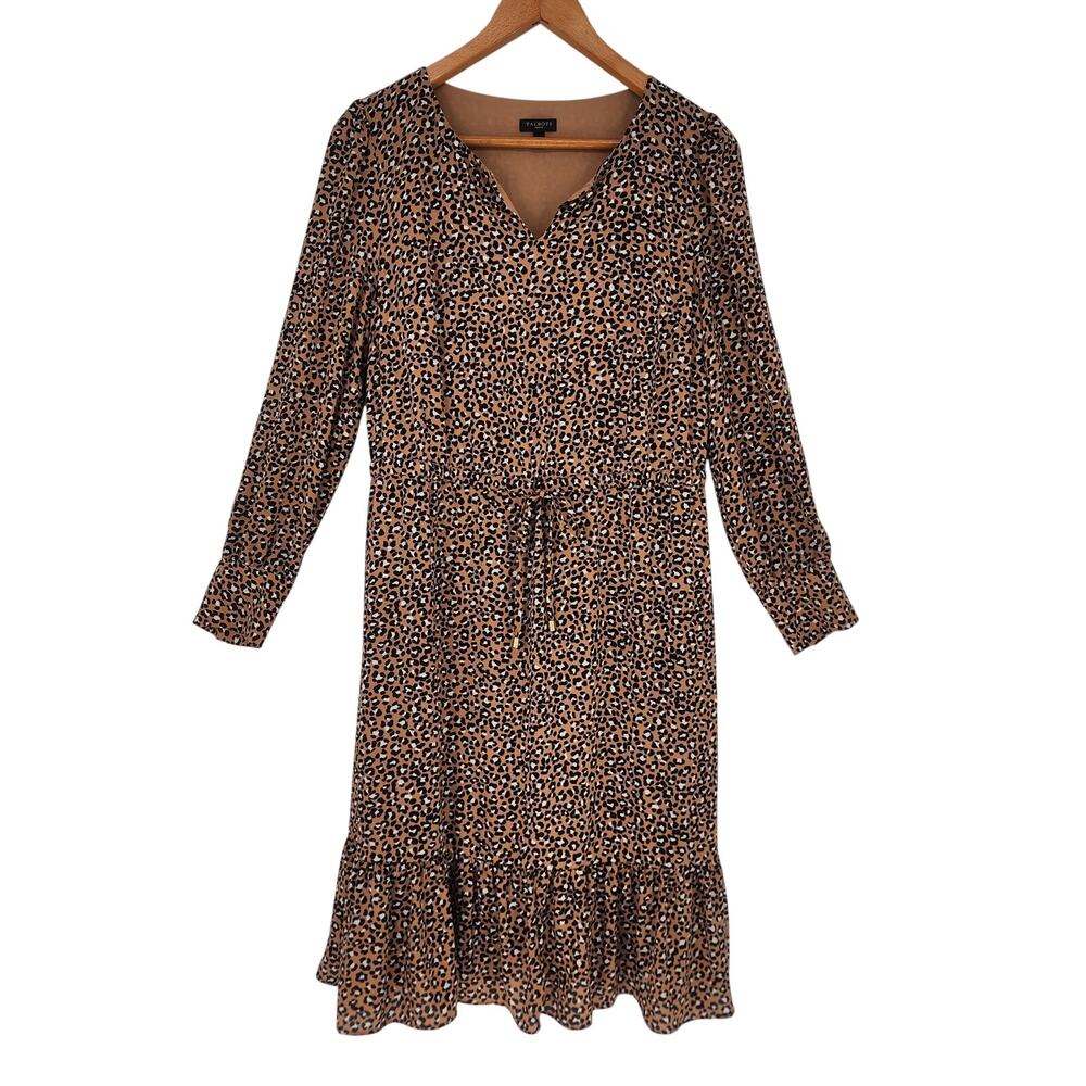 Talbots Leopard Print Ruffle Hem Dress Brown Black 10P - Picture 10 of 11